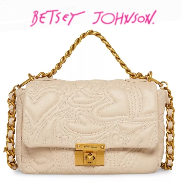 Betsey Johnson Handbags - BETSEY JOHNSON Groovy Hearts Foldover Flap Quikt Chain Satchel Crossbody NWT